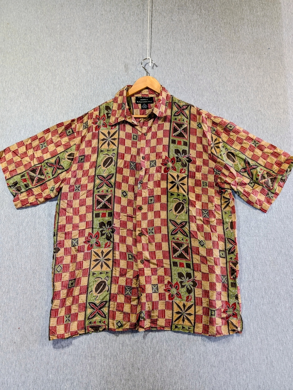Silk Traders Hawaiian Silk Shirt Men's XL Brown Red